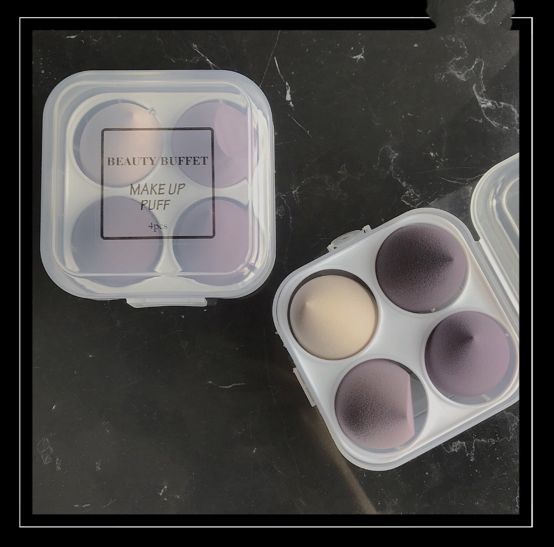 4 Stück Beauty Egg Set Box Sponge Powder Puff Make up Schwamm in Eier Form