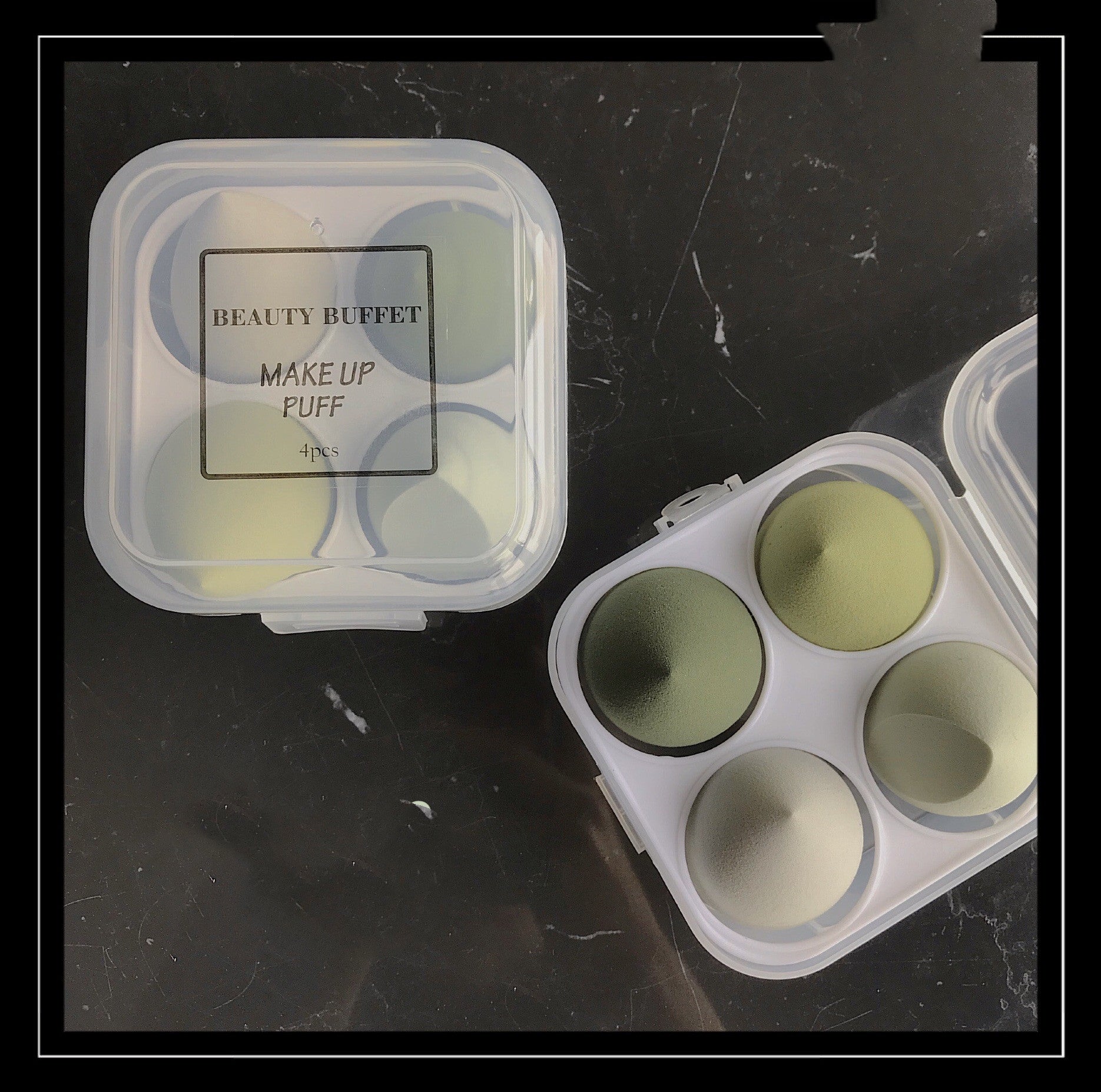 4 Stück Beauty Egg Set Box Sponge Powder Puff Make up Schwamm in Eier Form